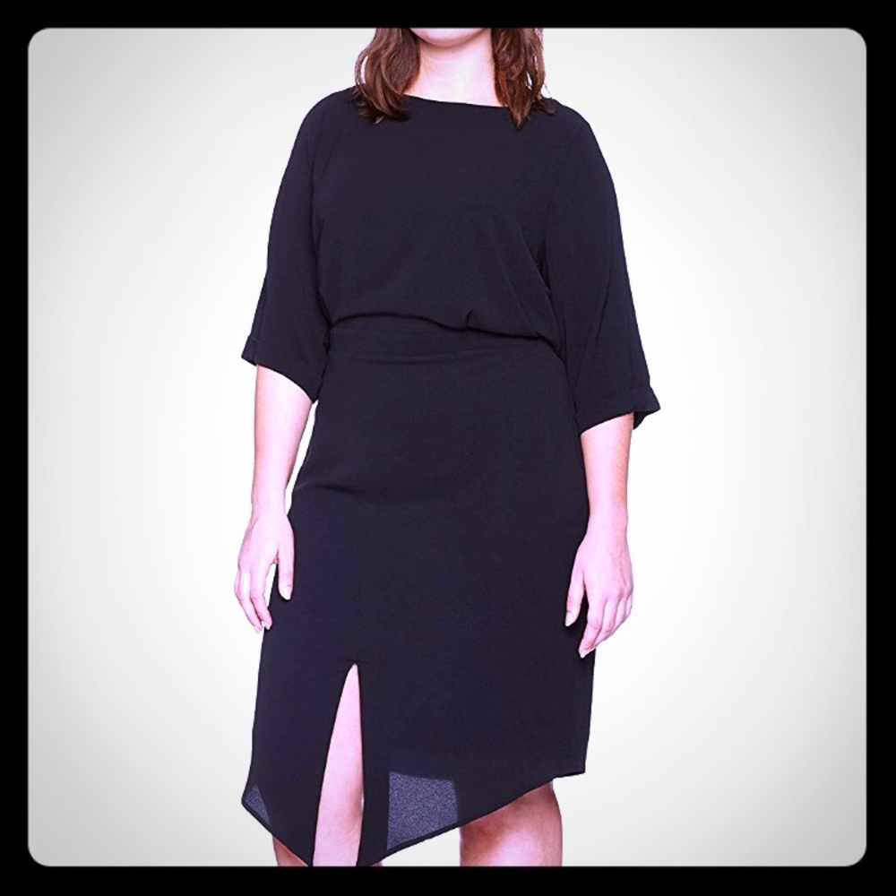 Junarose New asymmetric black dress 3/4 sleeve